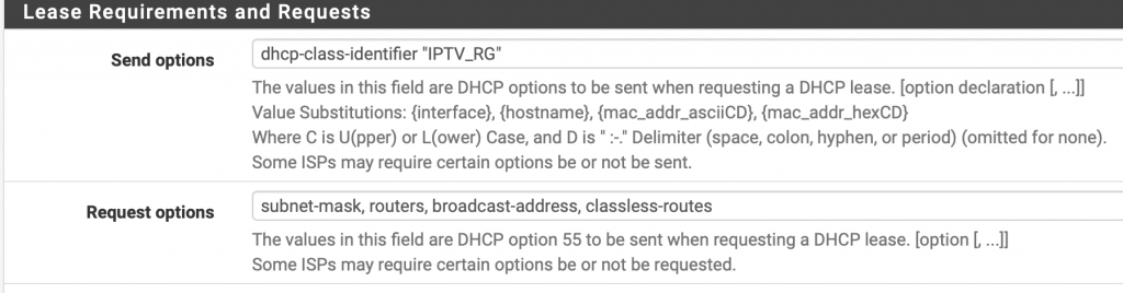 DHCP Send Options